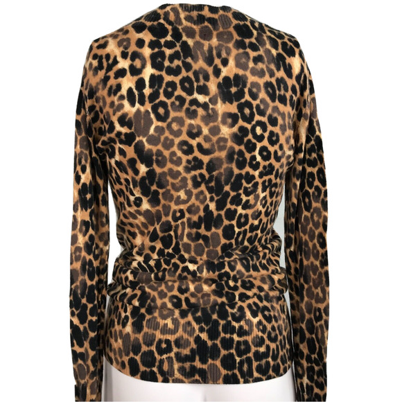 Express Sweater Womens Sz SP Petite Brown Leopard Cotton V Neck Pullover Top - Picture 9 of 9